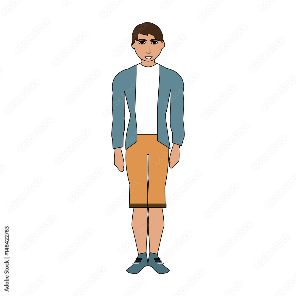 color image cartoon full body man with shorts and jacket vector  illustration Stock Vector | Adobe Stock