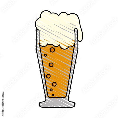 color drawing pencil cartoon foamy beer glass vector illustration