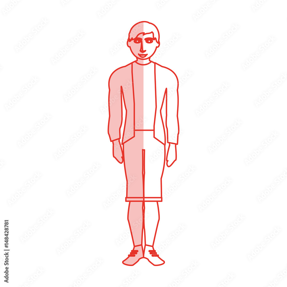 red silhouette shading cartoon full body man with shorts and jacket vector illustration red silhouette shading cartoon full body man with shorts and jacket vector illustration