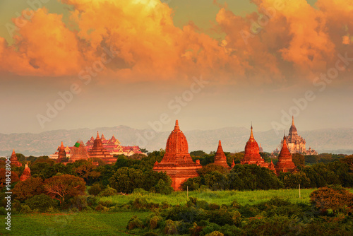 The plain of Bagan on during sunrise  Mandalay  Myanmar