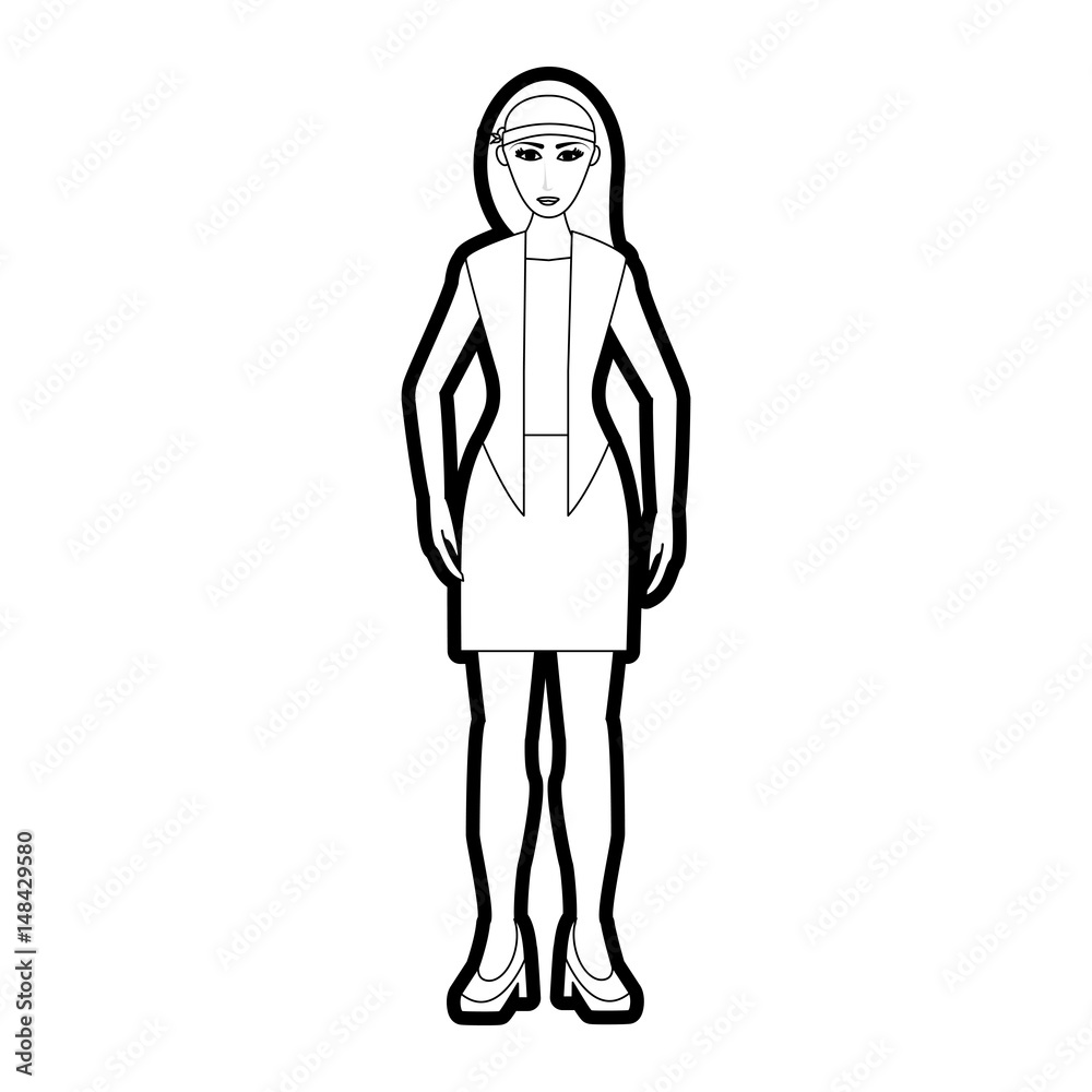 black silhouette cartoon full body woman with jacket and skirt vector illustration black silhouette cartoon full body woman with jacket and skirt vector illustration