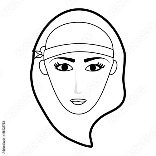 black silhouette cartoon front face woman with hat vector illustration