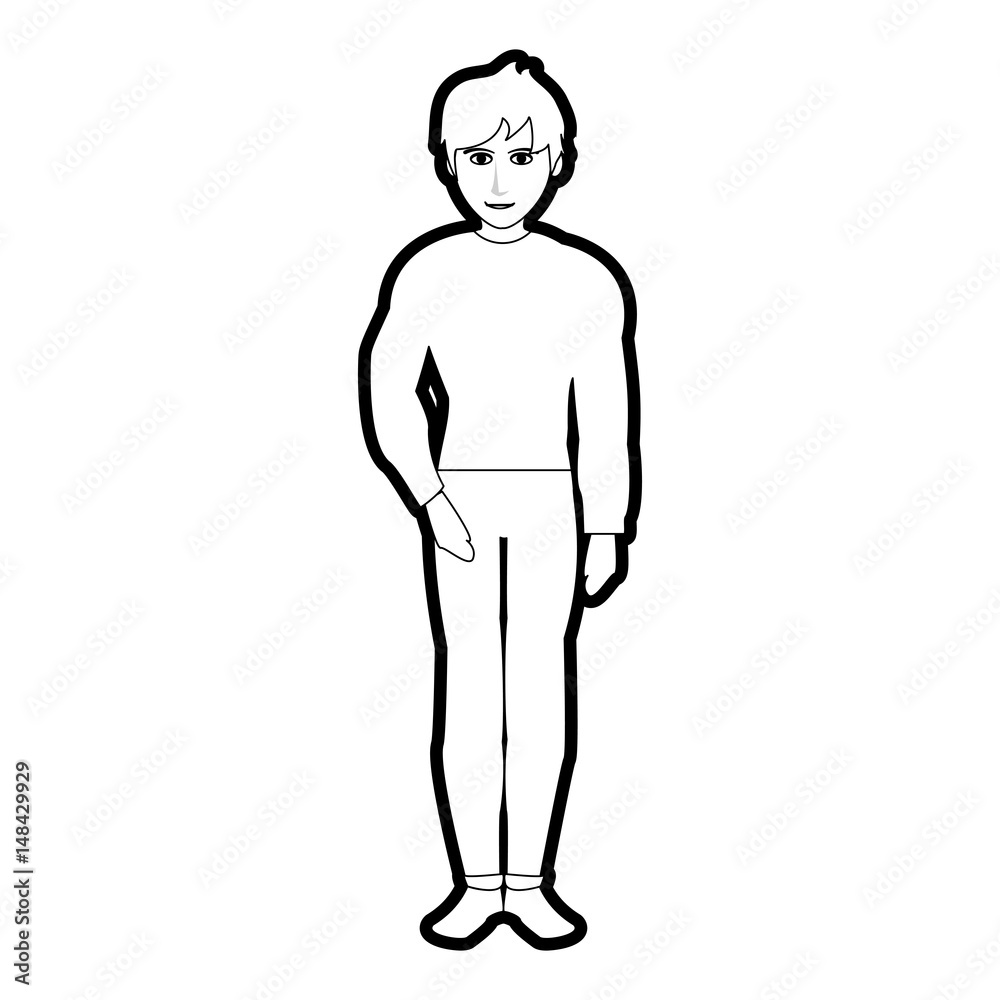 black silhouette cartoon full body guy atlethic with casual clothing vector illustration