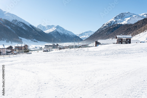 Stunning view of the peaks of Livigno on Carosello 3000 in Livigno, Italy