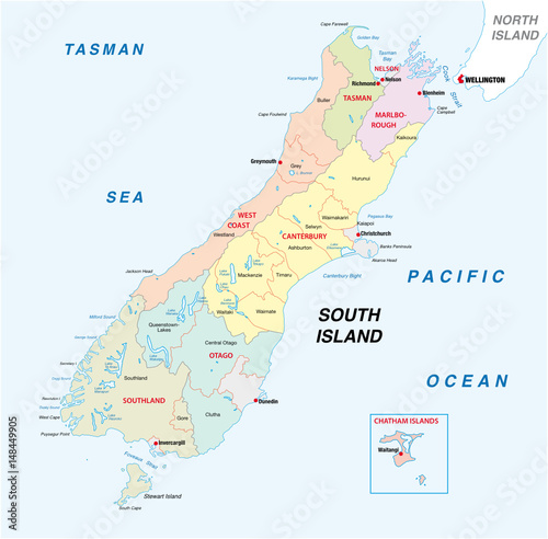 New Zealand South Island administrative and political map