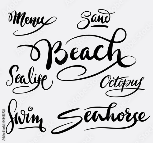 Beach and sea life hand written typography. Good use for logotype  symbol  cover label  product  brand  poster title or any graphic design you want. Easy to use or change color  