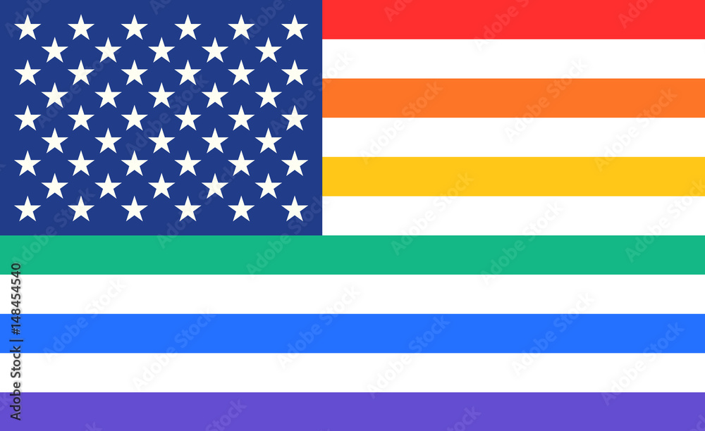 Fototapeta premium Poster of United States of America flag combination with rainbow flag of LGBT. Print for t-shirt of rainbow USA flag. Vector Illustration