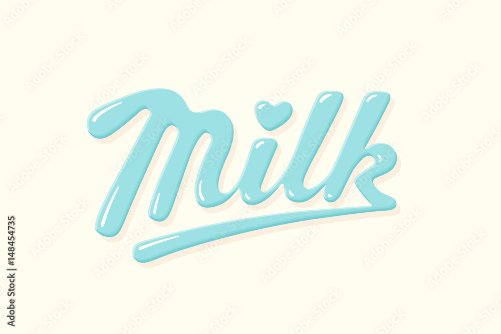 Lettering Milk, hand written design for label, brand, badge. Graphic design logo for farm dairy shop, branding and advertising. Blue logo Milk with heart on beige background. Vector Illustration Lettering Milk, hand written design for label, brand, badge. Graphic design logo for farm dairy shop, branding and advertising. Blue logo Milk with heart on beige background. Vector Illustration