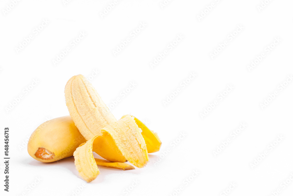 half peeled Lady Finger banana or golden banana on white background healthy Pisang Mas Banana fruit food isolated
half peeled Lady Finger banana or golden banana on white background healthy Pisang Mas Banana fruit food isolated