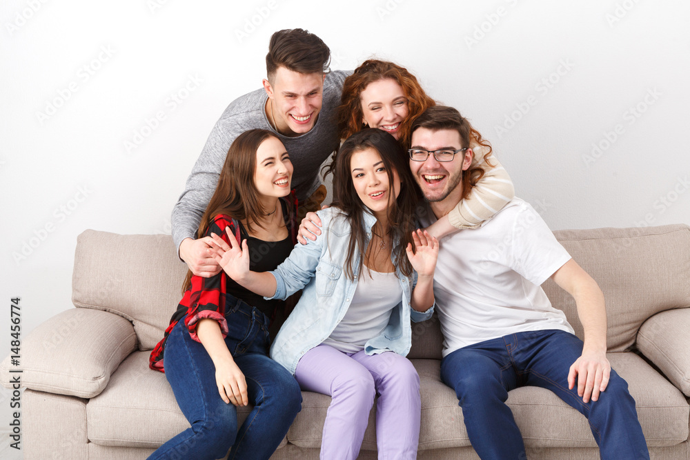 Friends having fun, taking selfie at home party Friends having fun, taking selfie at home party