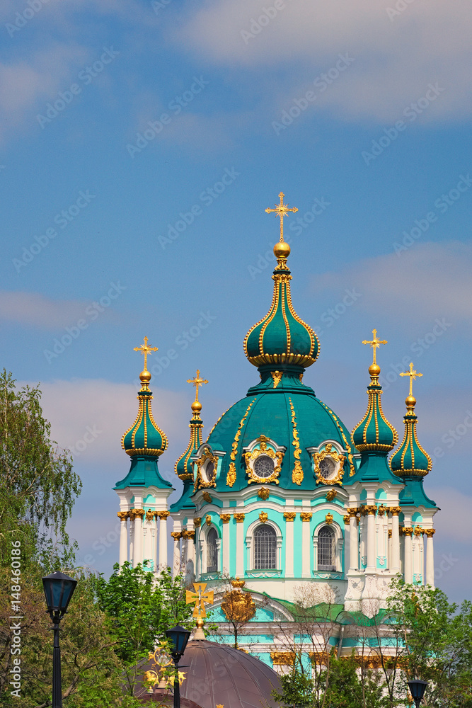 Dome of St. Andrew's Church on the blue sky of the background. Kyiv. Ukraine