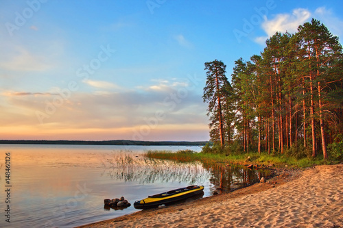 Kayak at lake, Karelia, Russia