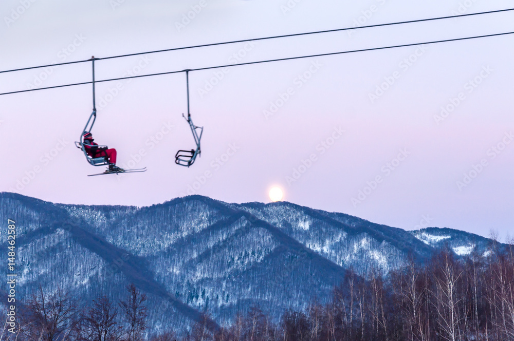 skier on the lift skier on the lift