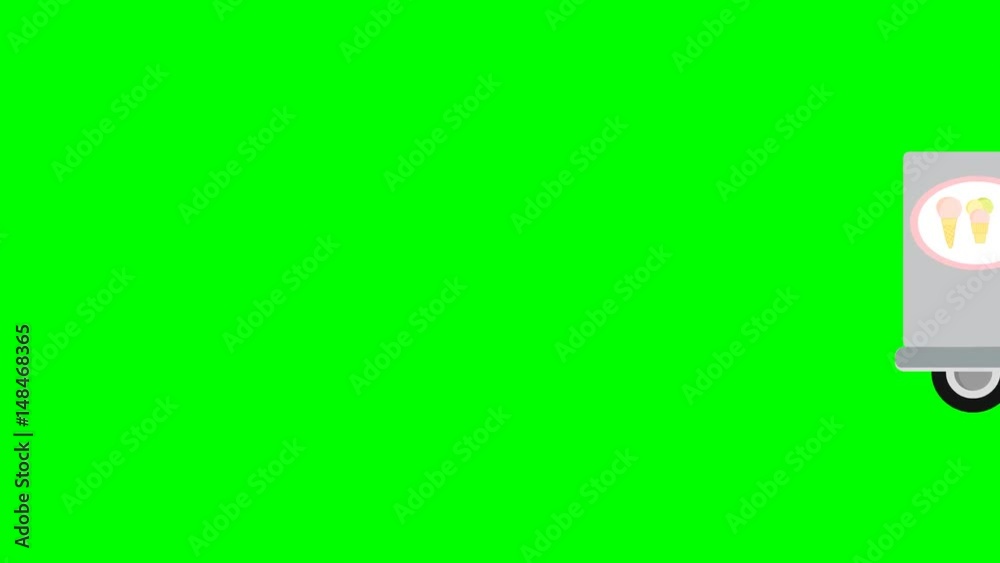 Cartoon car with ice cream rides along on a green background. Animated Cartoon car with ice cream rides along on a green background. Animated