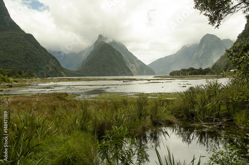 Milford Sound fiord in a cloudy day (South Island, New Zealand) 
