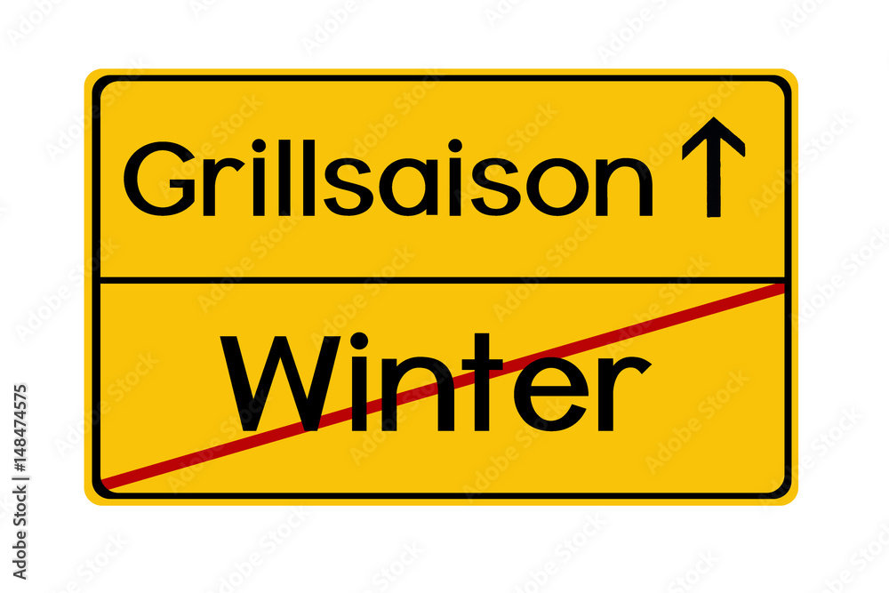 Grillsaison Winter Abbildung Ortsschild Ortseingangschild Grillsaison Winter Abbildung Ortsschild Ortseingangschild