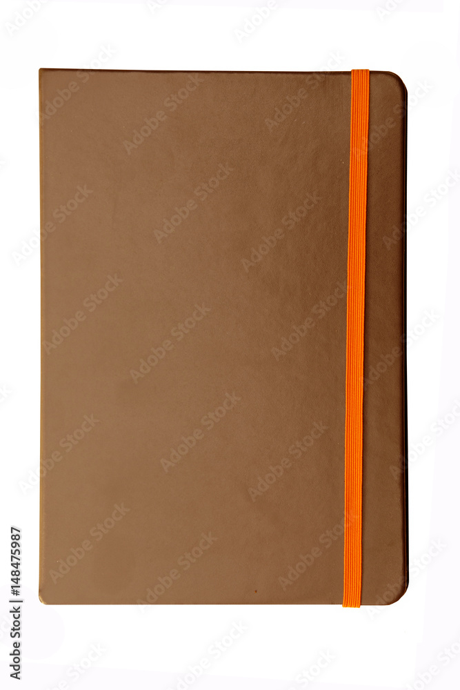 Brown note book with elastic band isolate on white background Brown note book with elastic band isolate on white background