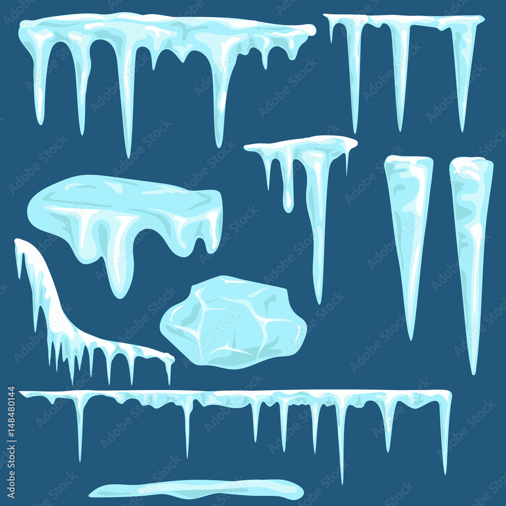 Foto Snow icicles, snow caps set.