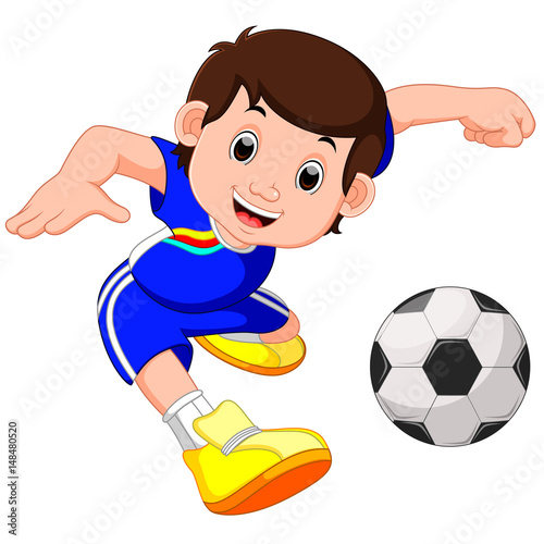 Boy cartoon playing football