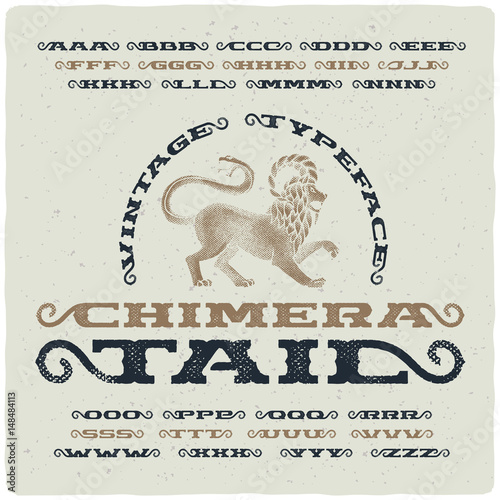 Foto Vintage font with textured effect and hand drawn illustration of mythological ch