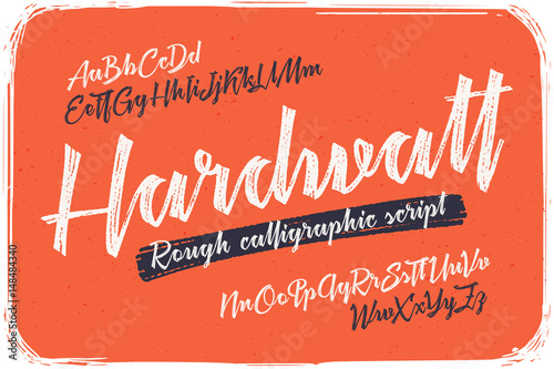 Rough version of calligraphic handwritten font named "Hardwatt" with connected letters.