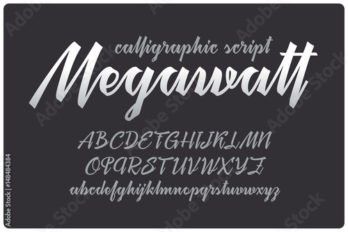 Calligraphic handwritten font named "Megawatt" with connected letters.