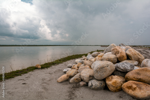 Bank of teesta in stormy evening  photo