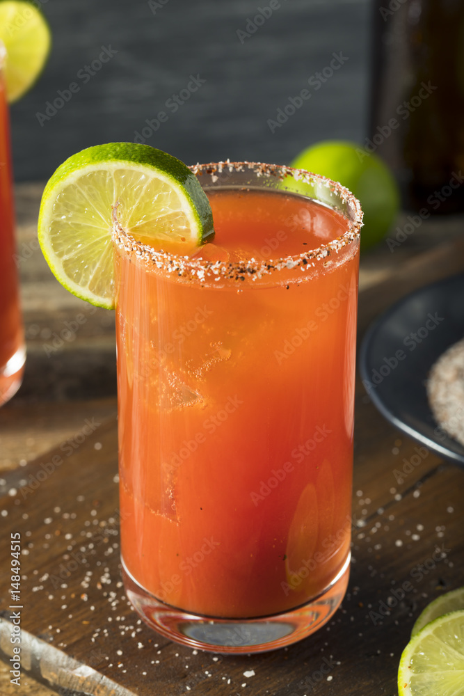 Homemade Michelada with Beer and Tomato Juice Homemade Michelada with Beer and Tomato Juice