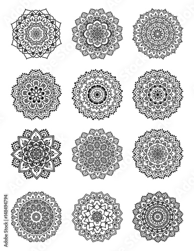 Mandala set vector illustration. Circle ethnic ornament background.