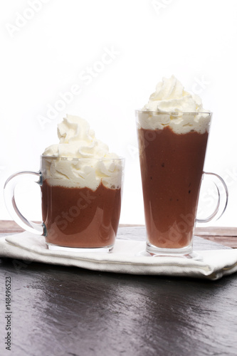 Hot chocolate cocoa with whipped cream 
