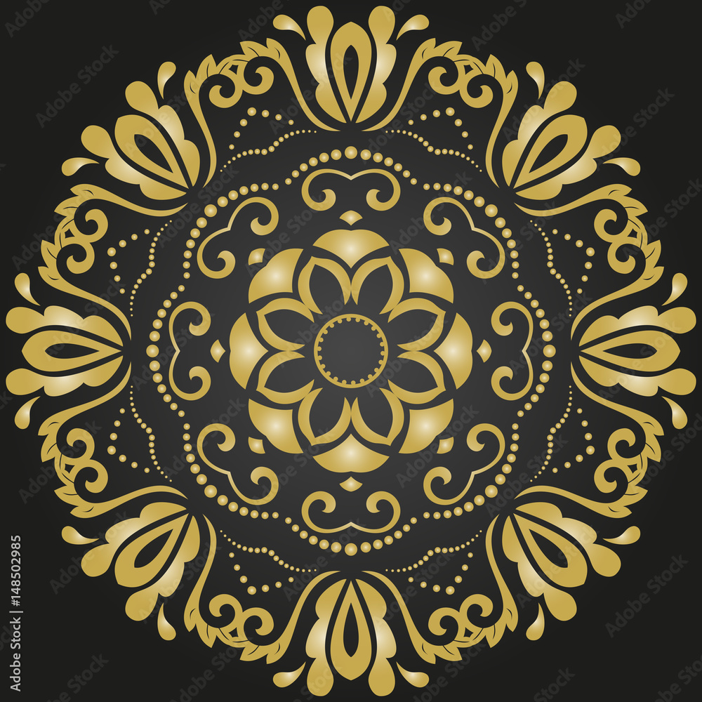 Oriental vector golden round pattern with arabesques and floral elements. Traditional classic ornament. Vintage pattern with arabesques