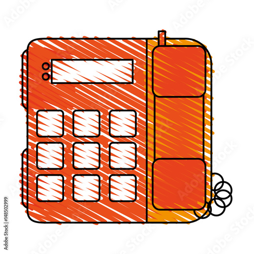 color crayon stripe silhouette office telephone with wired vector illustration