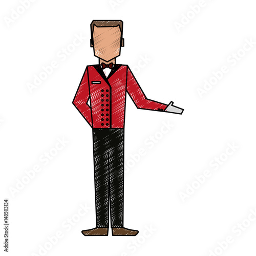 color pencil image silhouette full body faceless bellboy with uniform vector illustration