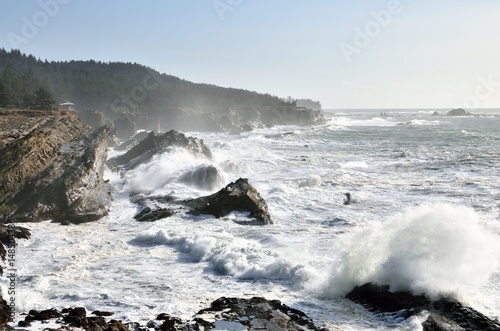 Huge Spray From Waves Crashing Against Rocks, Shore Acres State Park, Oregon