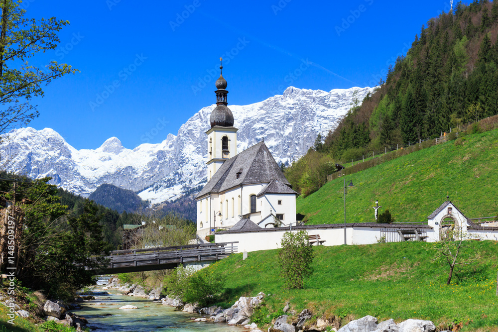 Chirch St. Sebatian in Ramsau Bavaria, Germany on a sunny spring day