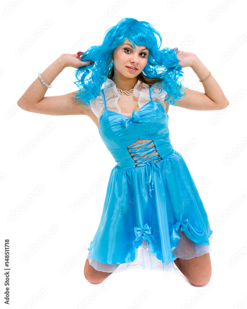 Carnival dancer girl lying, isolated on white Carnival dancer girl lying, isolated on white