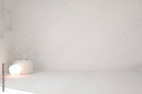 White empty room. Scandinavian interior design. 3D illustration