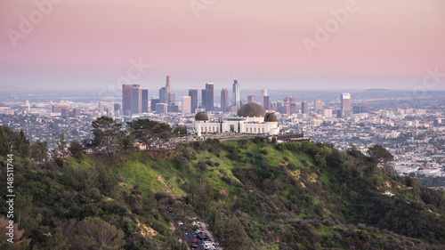 Canvas Print Griffith Observatory and Los Angeles city skyline at sunset
