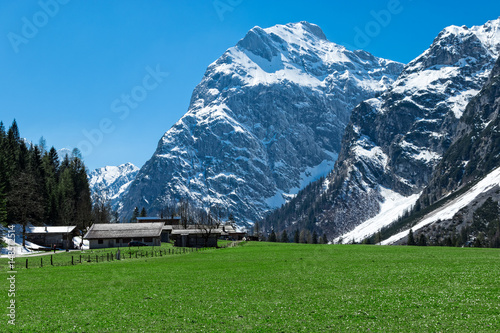 Amazing mountain scenery with rugged mountains in the early springtime  Austria, Tyrol, Karwendel Alpine Park, near Falzthurn photo