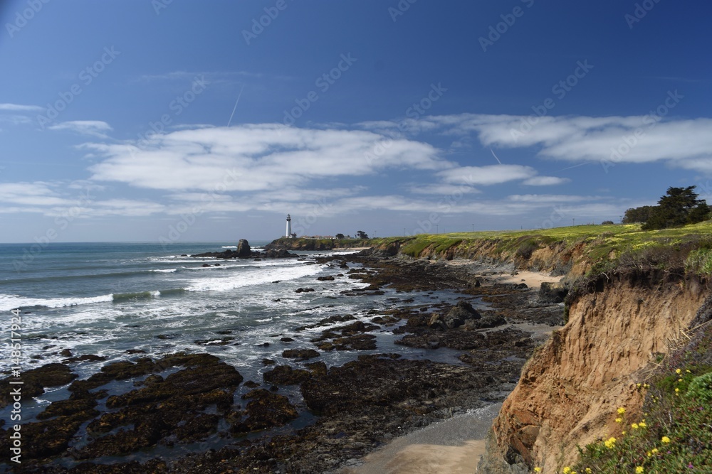 Pacific coast with lighthouse near Santa Barbara, California