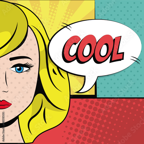 blonde girl cool bubble speech pop art background vector illustration