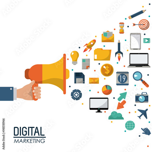 digital marketing megaphone social media advertisement vector illustration