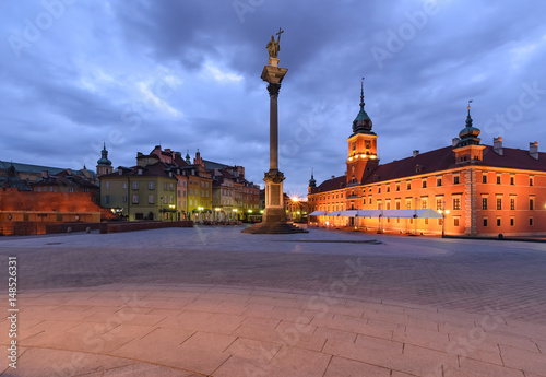 Old City of Warsaw in the morning. Old Town, Royal Castle.