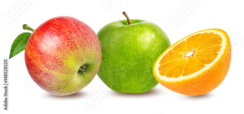 Orange and apple isolated on white