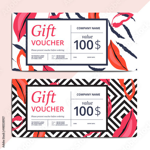 Trendy abstract gift voucher card templates.