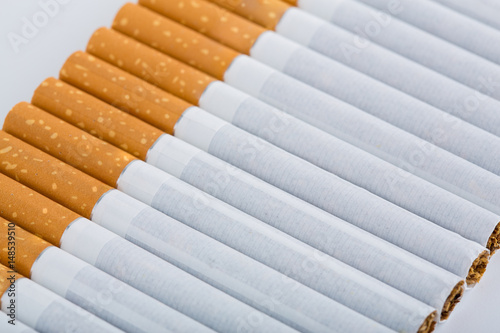 cigarette close up isolated on white background. Drug addiction. Tobacco smoking. cancer. Nicotine. Bad habit.
