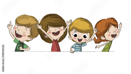 Grupo de niños o amigos contentos ilustración de Stock | Adobe Stock