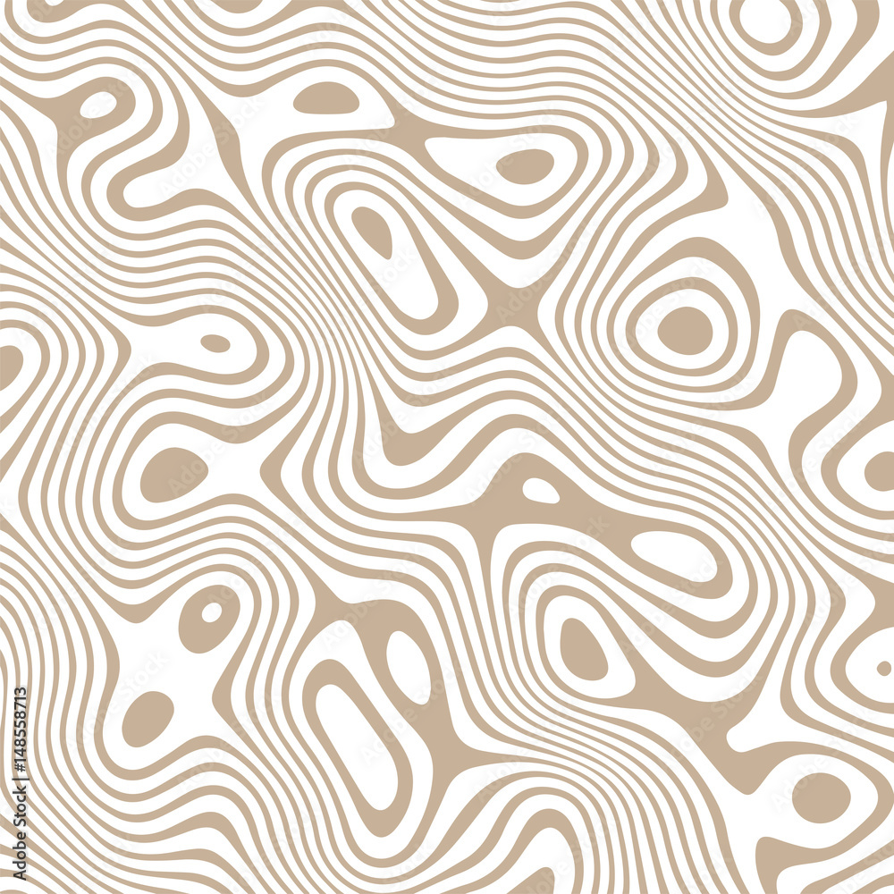 Abstract vector wavy pattern with curves and circles in brown. Wood pattern. Texture for documents, textile, wrap or wallpaper.