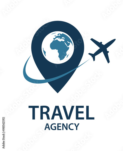 travel logo image with airplane and earth