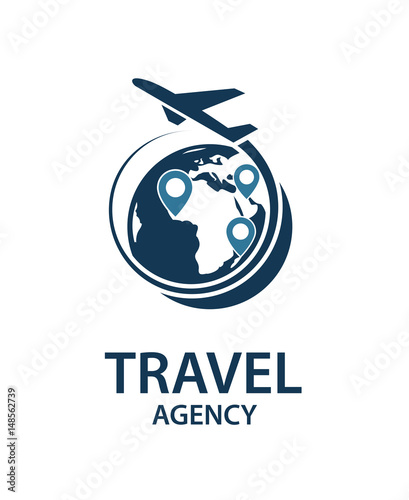 travel logo image with airplane and earth